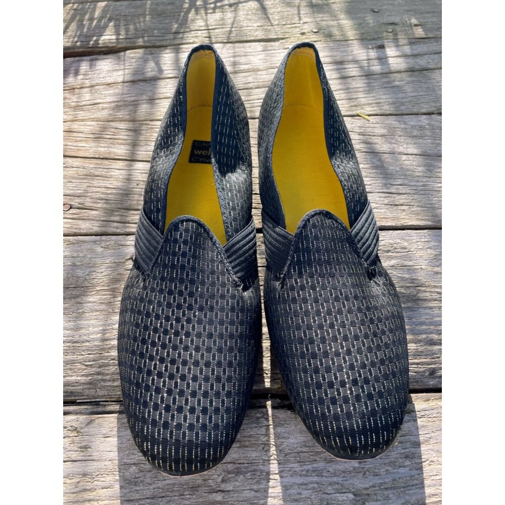 Vintage 1960s Glam Heeled Womens Slipper Black Gold Wellco Sz 11 NOS Wellco - Picture 14 of 15